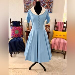 Classic Blue A-Line Dress with White Collar